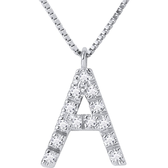 Ketting Diamonds 0.07 Cts letter van het alfabet "A" 18K White Gold