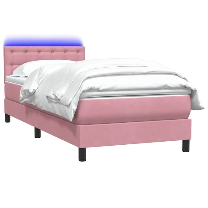vidaXL - Boxspring - met - matras - en - LED - fluweel - roze - 90x210 - cm