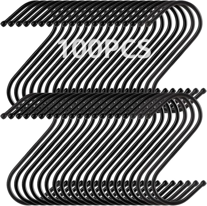 100 Pcs S Hooks Black 9 cm S Shape Hooks Black Metal Hooks for Hanging Clothes Pots and Bowls Suitable for Kitchen - ShopVlot