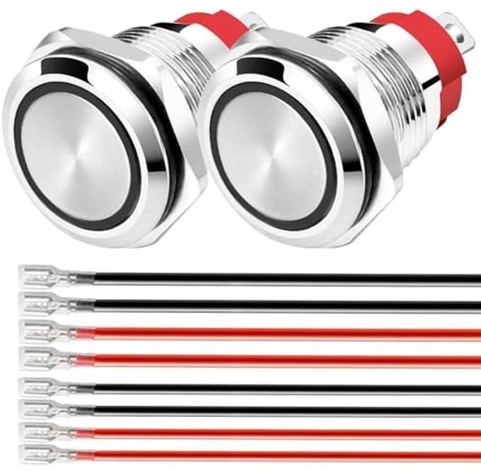 Vergrendelbare Blauwe LED Waterdichte Drukknop 12-24VDC - 16mm RVS Drukknopschakelaar