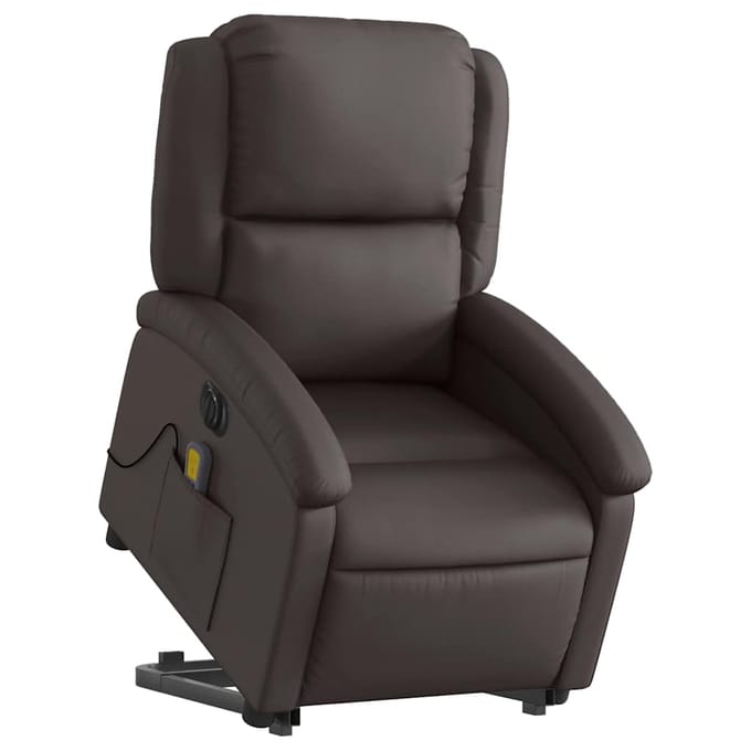 vidaXL - Sta-op-massagestoel - elektrisch - echt - leer - donkerbruin