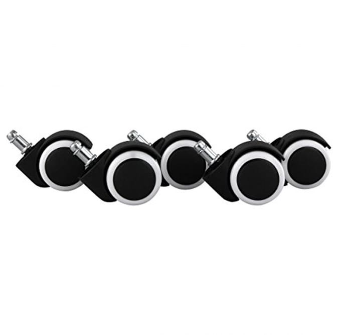 Set van 5 geremde bureaustoelwielen voor harde vloeren - 11mm pin, 50mm diameter