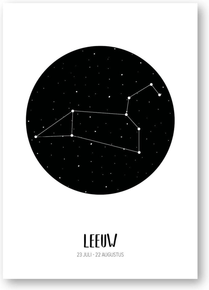 Sterrenbeeld poster Leeuw | A3 formaat | zwart-wit | MOODZ design