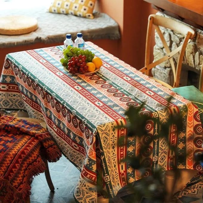 Waterdicht en Oliebestendig Tafelkleed Boheemse Stijl Rechthoekig Tafelkleed Bedrukt Gestreept Decoratieve Doek Tafels Cover 65x65cm 1pcs