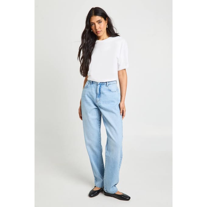 boohoo Dames Tall Basics Hoge Taille Mom Jeans | Bleach Wash | Maat: 6