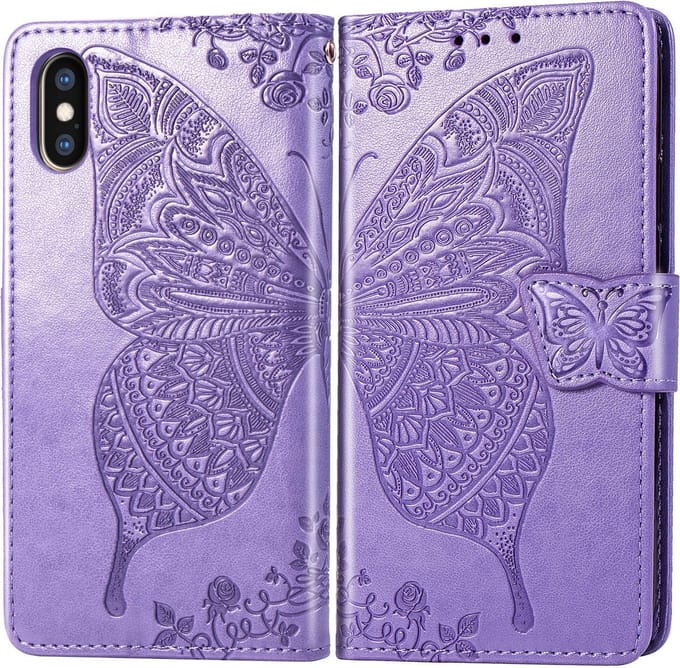 Bookcase geschikt voor Apple iPhone XR - Paars - Vlinder - Portemonnee Hoesje