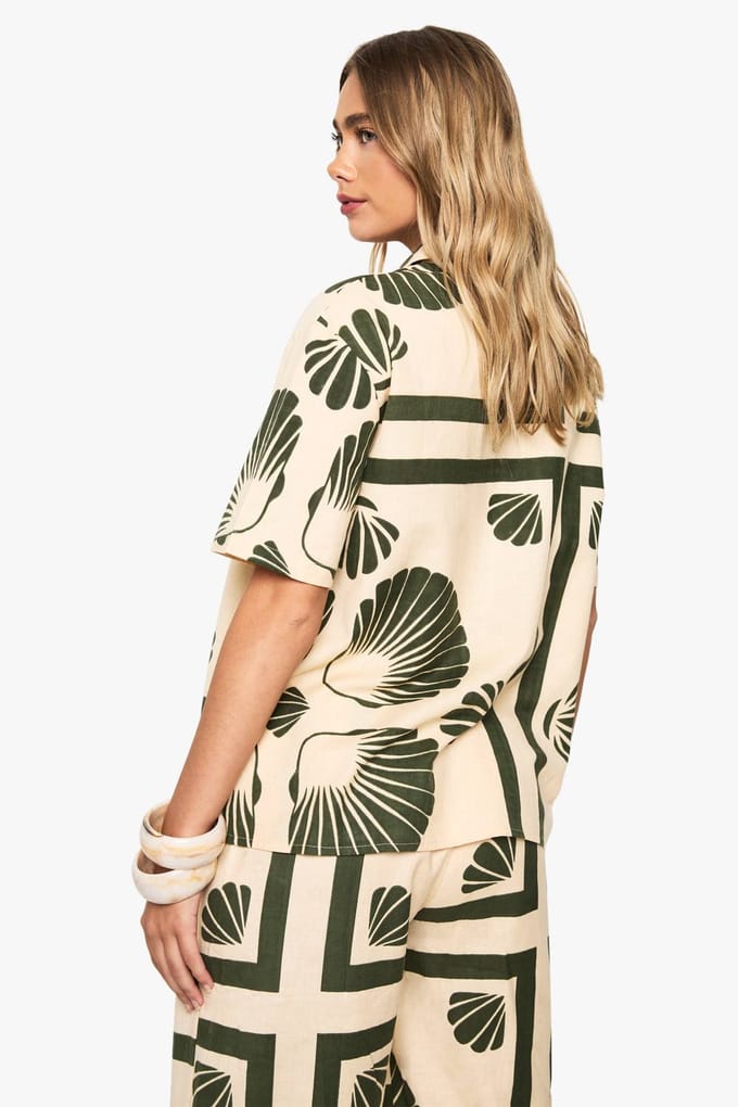 boohoo Dames Shell Print Linnen Resort Shirt | Ecru | Maat: 6