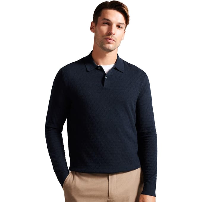Ted Baker gebreid heren poloshirt met lange mouwen - Morar