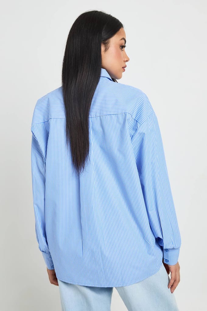 boohoo Dames Gestreept Poplin Oversized Overhemd | Blauw | Maat: 34