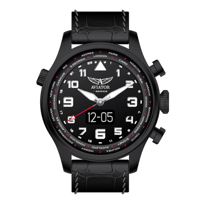 Aviator F-Series Smartwatch 46mm Zwart Staal Leer | AVW79656G421
