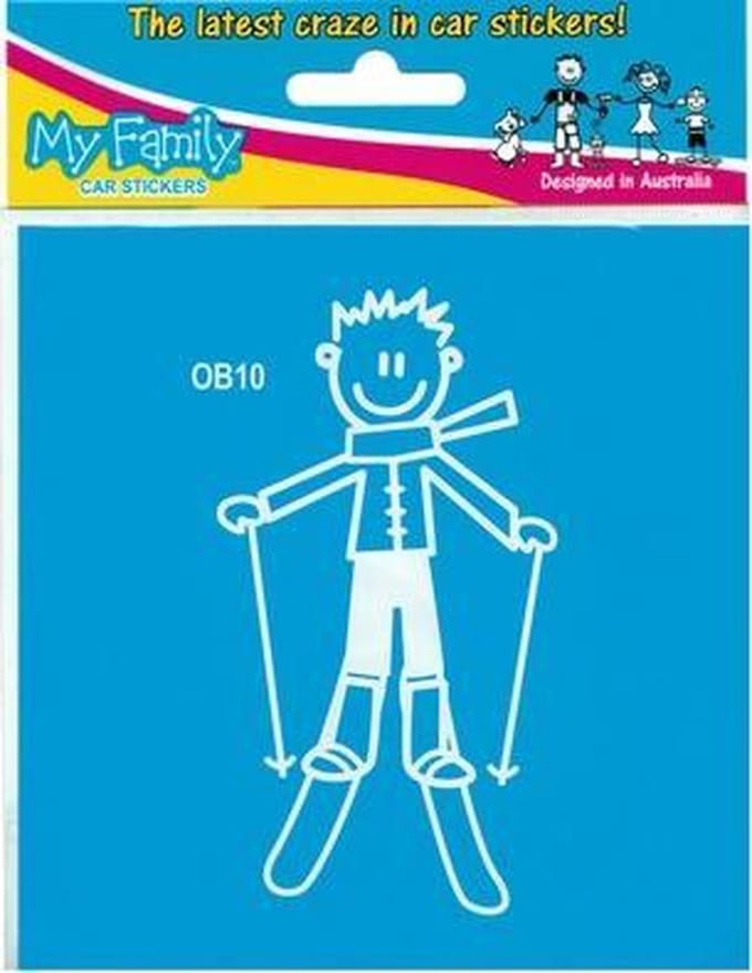 Jongen op de ski - autosticker - wit - 11 cm