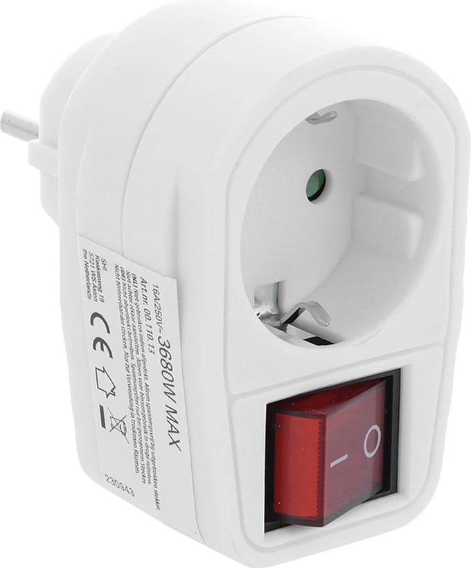 TQ4U doorvoerstekker met schakelaar - Randaarde - Max 3680 watt - Wit