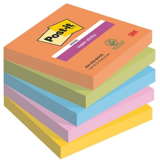 Post-it Super Sticky notes Boost | 90 vel | ft 76 x 76 mm | geassorteerde kleuren | pak van 5 blokken