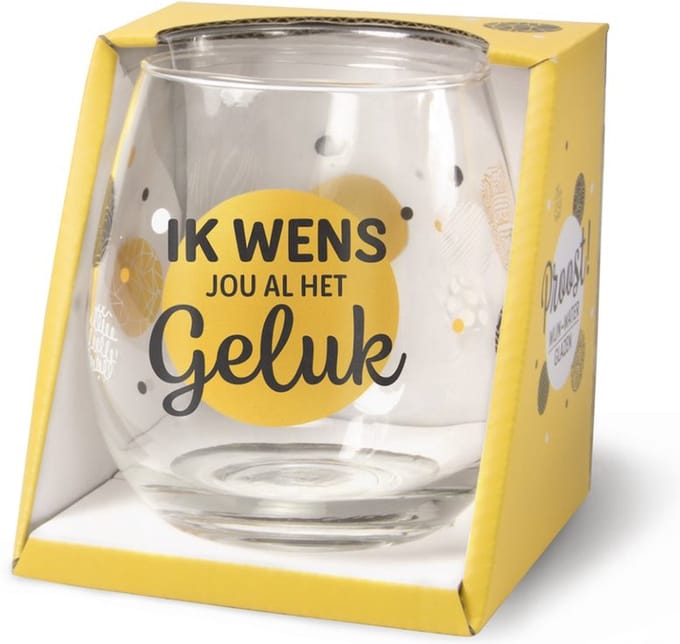 Wijn -Waterglas Geluk Proost!
