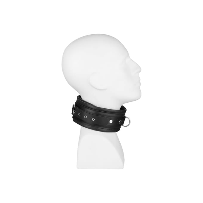 Rimba - Brede En Gevoerde Leren collar Met D-ring Zwart