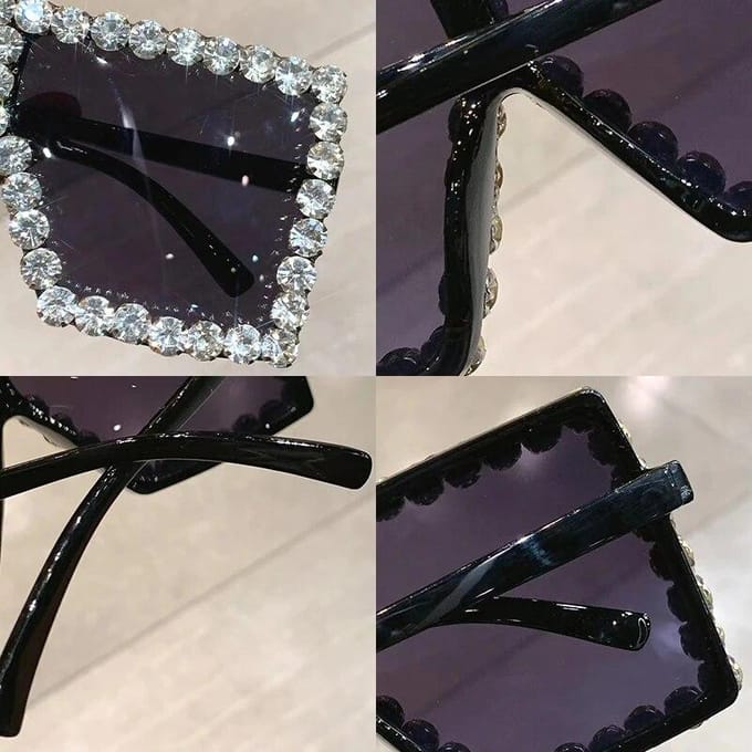 Zonnebril Dames Oversized Vierkant Diamant Heren Mode Strass Zonnebril Dames Luxe Designer Brillen UV400 Unisex white