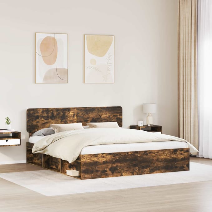 vidaXL - Bedframe - Gerookt - eiken - 200 - x - 200 - cm - Massief - grenenhout