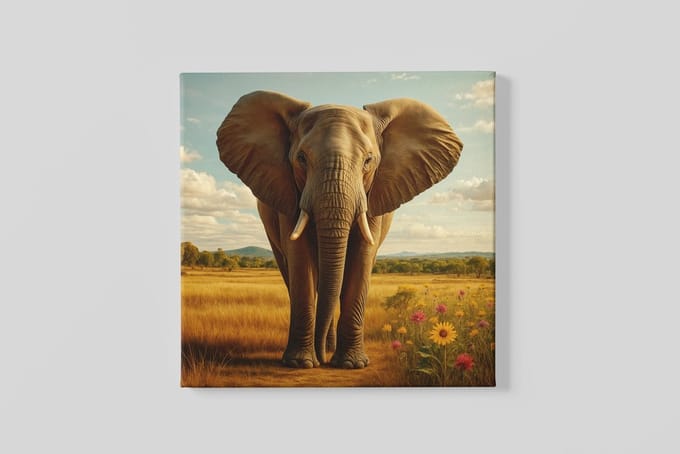 Vierkant Canvas Schilderij Dieren - Olifant in de Savanne - 100x100 cm