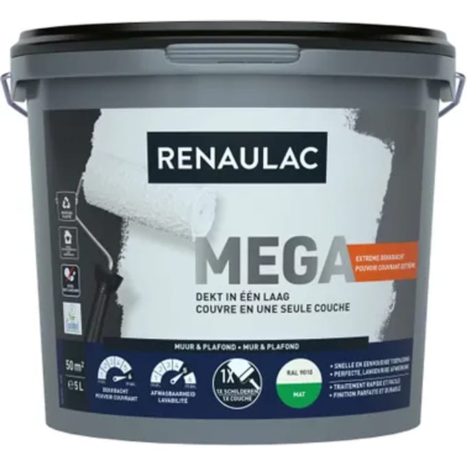 Renaulac Méga Muurverf - Mat - Ral9010 - 5l