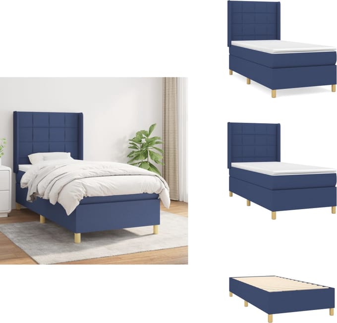 vidaXL - Boxspring - met - matras - fluweel - donkerblauw - 90x190 - cm