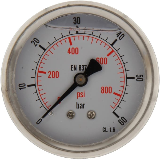 0..60 Bar Glycerine Manometer Achteraansluiting RVS/Messing 63 mm Klasse 1.6 - ML06063SHG