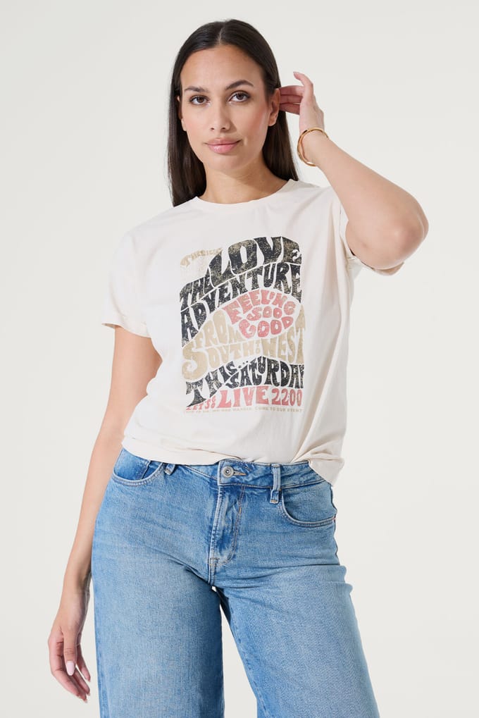 GARCIA Dames Print T-shirt Wit Korte mouw