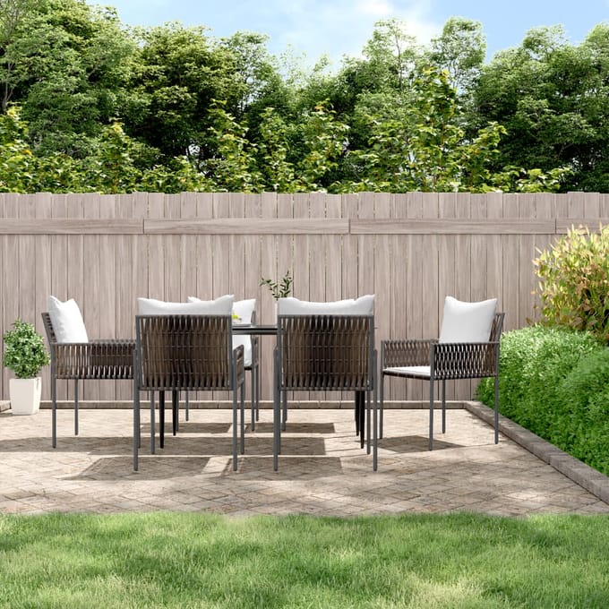 vidaXL - Tuinstoelen - 6 - st - met - kussens - 54x61x83 - cm - poly - rattan - bruin