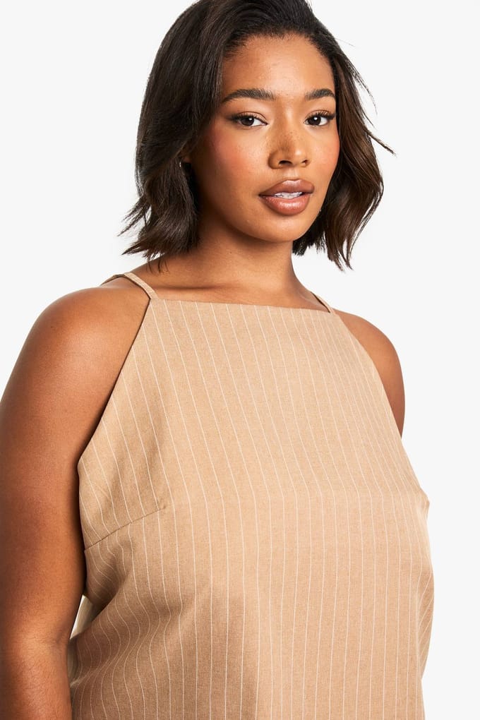 boohoo Dames PLUS GESTREEPTE CAMI TOP | Camel | Maat: 44