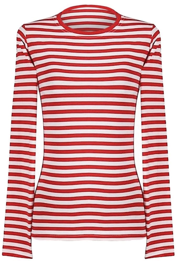 Dames gestreept shirt lange mouwen rood-wit – geschikt voor dagelijks gebruik