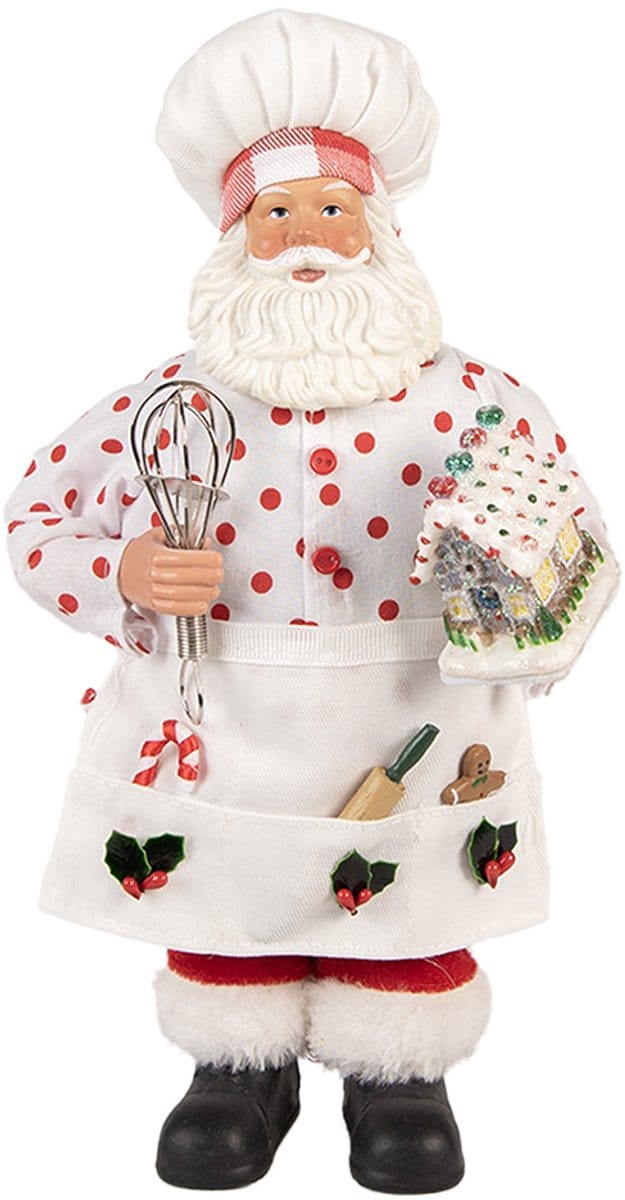 Clayre & Eef Kerstdecoratie Beeld Kerstman 13x10x28 cm Wit Textiel