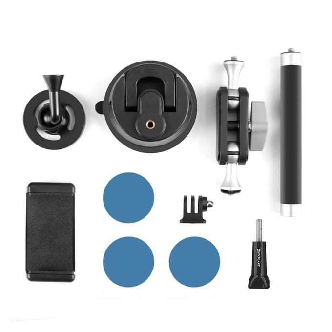 PULUZ PU273B Zuignap Telefoonhouder Zuignaphouder Aluminiumlegering met 1/4 inch dubbele schroef zwart