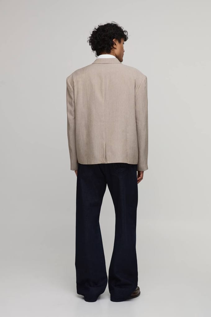 Herringbone Embroidered Oversized Blazer | Taupe | Size 48