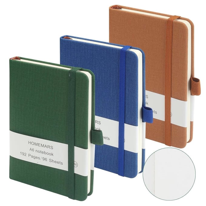 Notitieboek A6 - 3-pack met Witte Pagina's - 192 pagina's - Groen, Bruin en Blauw