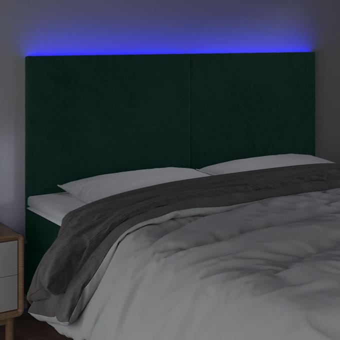 vidaXL - Hoofdbord - LED - 180x5x118/128 - cm - fluweel - donkergroen