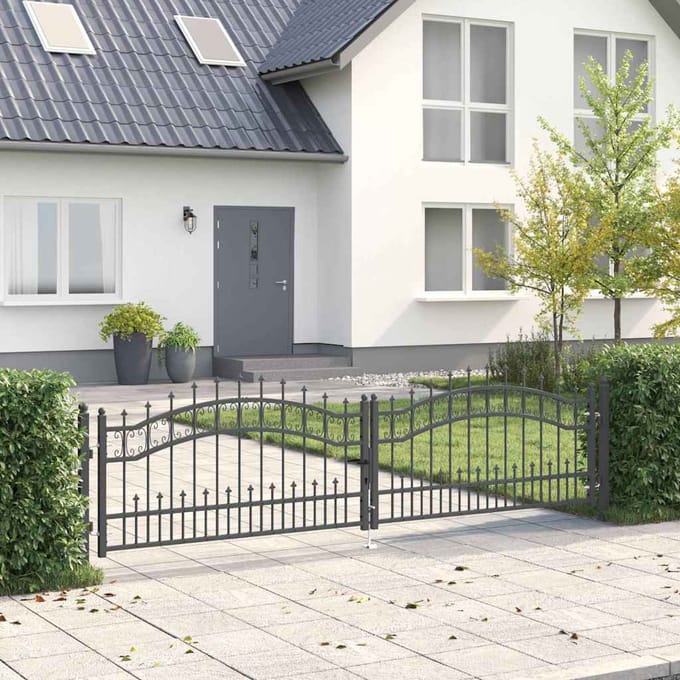 Portail de clôture KAMPEN avec design à pointes 305 x 75 cm Gris Acier