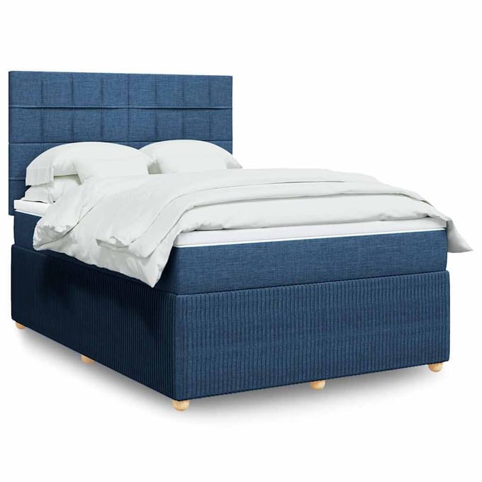 vidaXL - Boxspring - met - matras - stof - blauw - 140x200 - cm