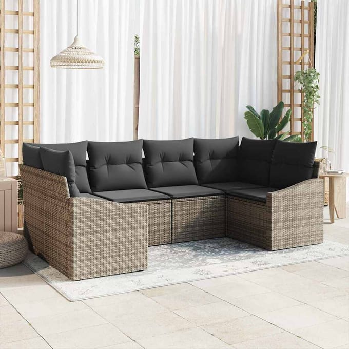 vidaXL Bankstel 6 st Grijs poly rattan