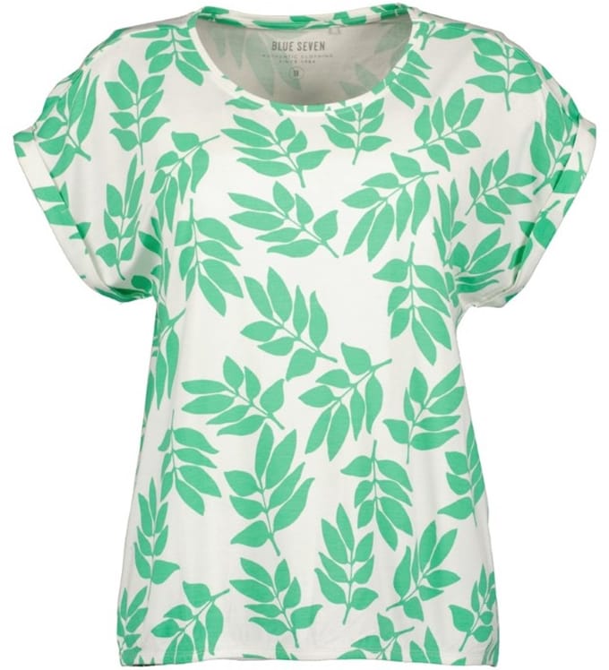 Blue Seven - Shirt 105863 groen/wit print ronde hals - maat 46