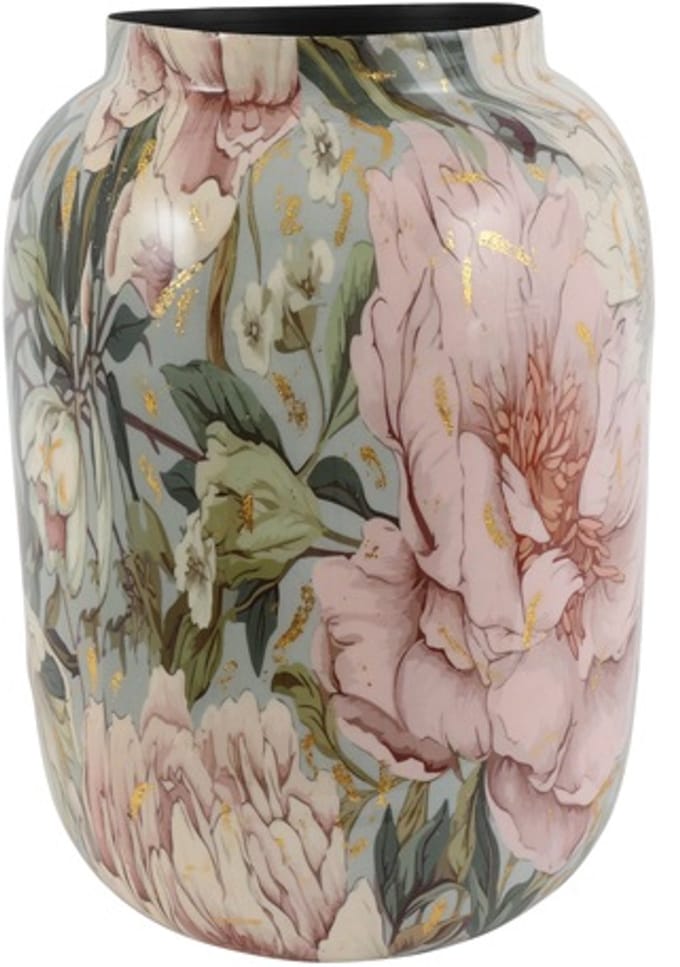 Vaas Peony van metaal - Roze/Wit - Ø31 cm - Hoogte 41 cm