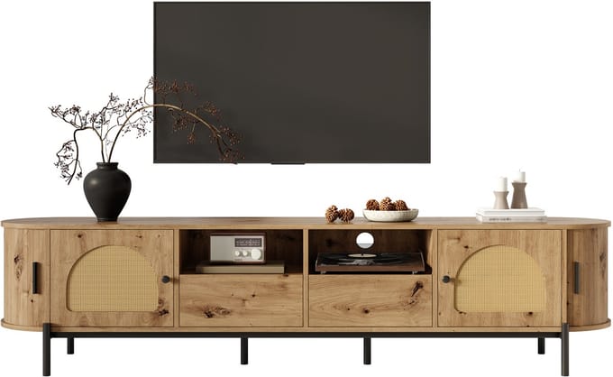 TV-meubel 140 cm - Mid-Century met Opbergruimte - Houtlook - Eiken