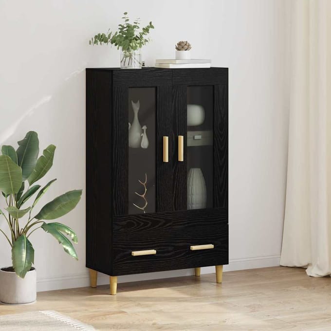 vidaXL - Highboard - Zwart - Eiken - 70 - x - 31 - x - 115 - cm - Bewerkt - hout