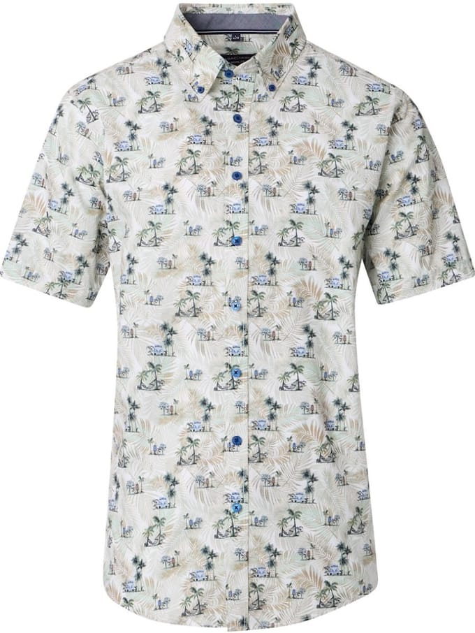 Casa Moda Casual Overhemd Korte Mouw Met Zomers Motief - L