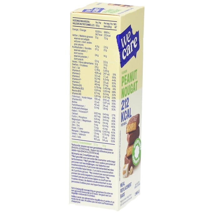 We Care Meal Replacement Bars Peanut Nougat 2x58 Reep