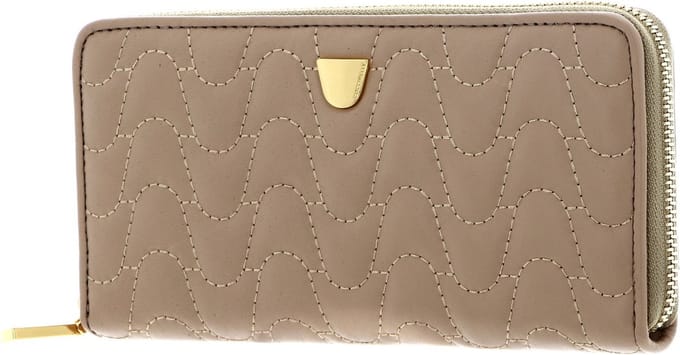 COCCINELLE Leren Portemonnee Clivia Matelasse Zip Around Wallet Toasted Beige