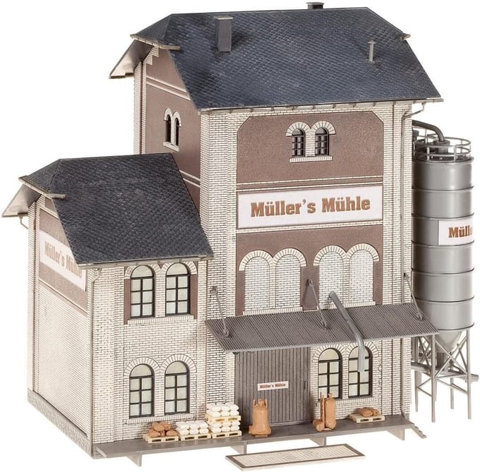 Industriële Molen - Modelbouw Gebouw - Modelspoor H0 - Gedetailleerd Ontwerp - 276 x 71 x 389 cm - wit