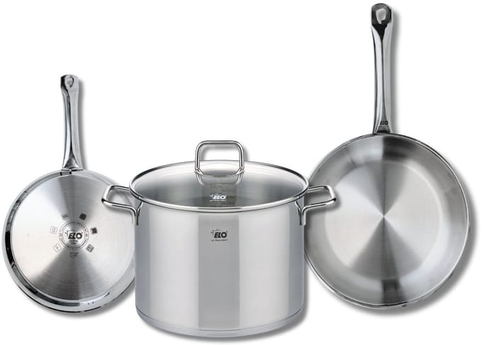 Set van 2 Koekenpannen 24 en 28 cm en 1 kookpan 26 cm Elo Profi Citrin