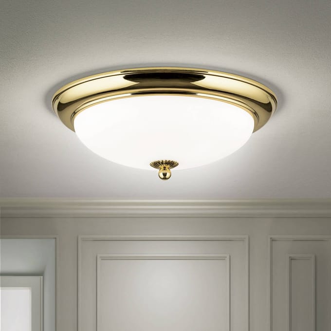 ORION Empire plafondlamp, Ø 35,5 cm, goud, mat opaalglas