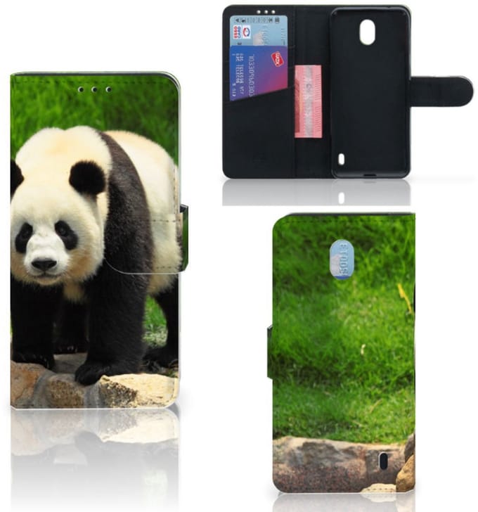 Nokia 1 Plus Telefoonhoesje met Pasjes Panda
