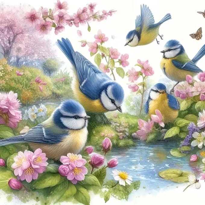 diamond painting Vogels koolmeesjes 20 x 20 cm