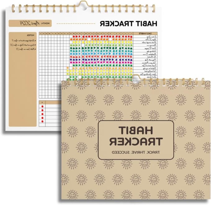 Gewoonte Tracker Kalender - Dagelijkse Periode Tracker - Productiviteit Verhoging - Ongedateerd Flexibel Ontwerp - 20 x 25 cm - Beige